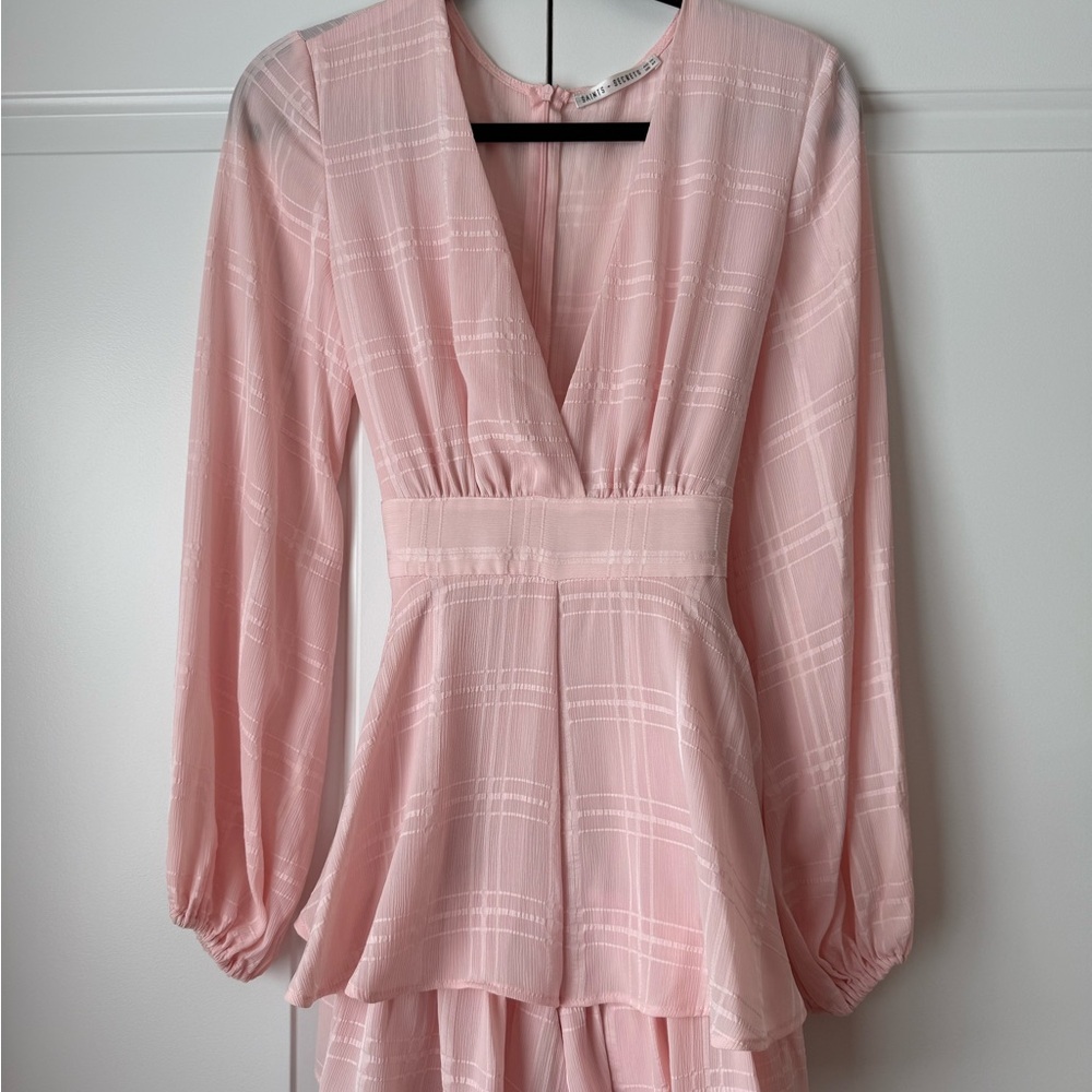 Pink V-Neck Long Sleeve Romper
